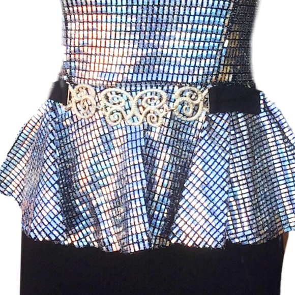 IPONA Peplum Sequined Bodice Short Dress V-Neck Beaded Party Cocktail S - Picture 7 of 10